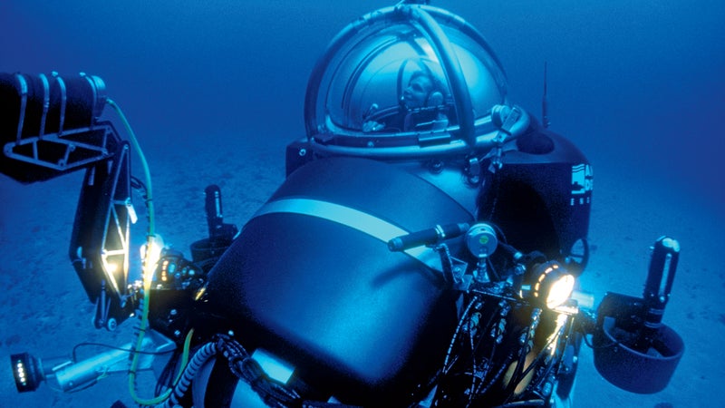 Piloting a submersible up from a 1,200-foot dive off the coast of Lanai in 2000.