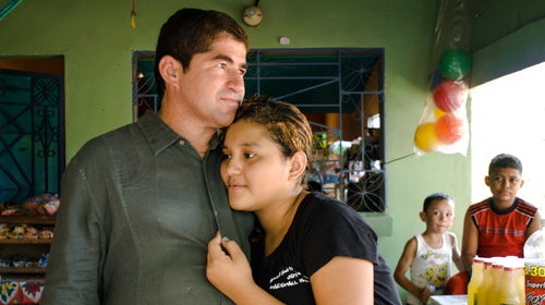 Reunited: Salvador Alvarenga with his daughter Fatima.