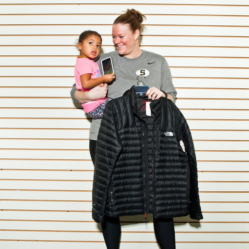 Kelly Scott and her daughter Skyler, 2, live in Scottsboro and have been coming to the sale for three years. She walked away with a North Face jacket and a Patagonia vest that were marked down more than 50 percent off what she would have paid at a retail store.