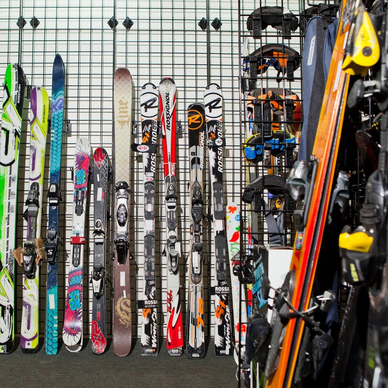 Race skis, powder skis, and old-school relics were all on sale.