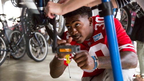 Earlier this year, Optum Pro Cycling teamed up with volunteers from healthcare company Optum, the San Francisco 49ers, and California-based non-profit Turning Wheels for Kids to build and distribute 50 bikes—with helmets and locks—to students of the 49ers Academy, which enrolls middle school students in unique educational programs. It was an interesting sight seeing 300-plus-pound lineman and 130-pound pro cyclists wrenching shoulder to shoulder on a Raleigh or Diamondback bike.