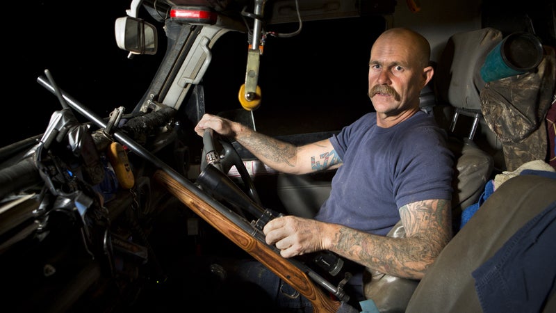 David "Cujo" Coulton in the cab of his truck.