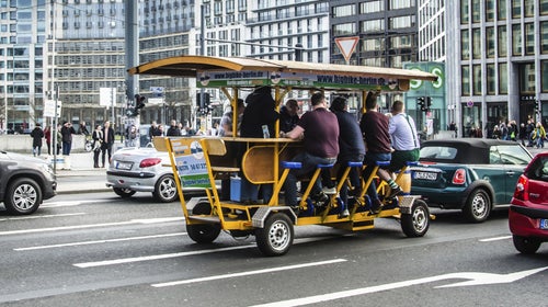 The original beer bike was invented for a parade in the Netherlands. Some models seat up to 16 people.