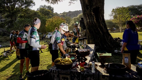 The routes were rough, but there was no roughing it at the very proper morning 鈥渢ea鈥 stops. That was a chance to grab some biltong and energy bars, refill our bottles and reservoirs, apply dry lube to our chains, and put on sunscreen.