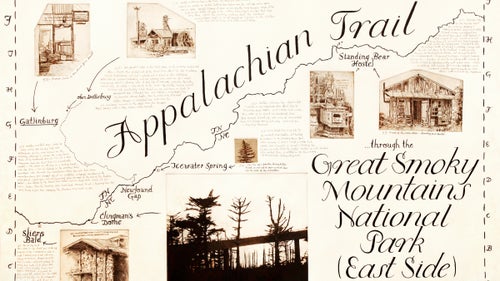 Rue created this map, for the AT section that follow the Tennessee-North Carolina border, by turning drawings from his sketchbooks into etching plates that he printed along the state line. 鈥淚 use the sketches as reference materials that I update into something more substantial when I come back to my studio,鈥 Rue says. 鈥淭hat鈥檚 where I make my more elaborate pieces鈥攚oodcut prints, lithographs, large scale charcoal drawings.鈥