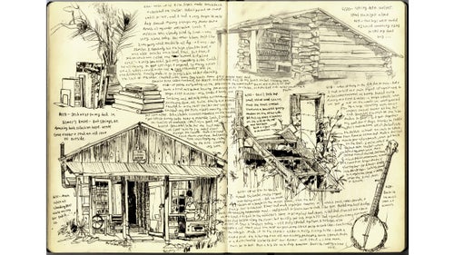 Rue often uses his sketchbook as both camera and diary, like this page from the Smoky Mountains portion of the trail. 鈥淚 really like when my sketchbooks get dirty and smudged and covered in footprints,鈥 he says. 鈥淚 like that grittiness because I think it captures the spirit of hiking.鈥