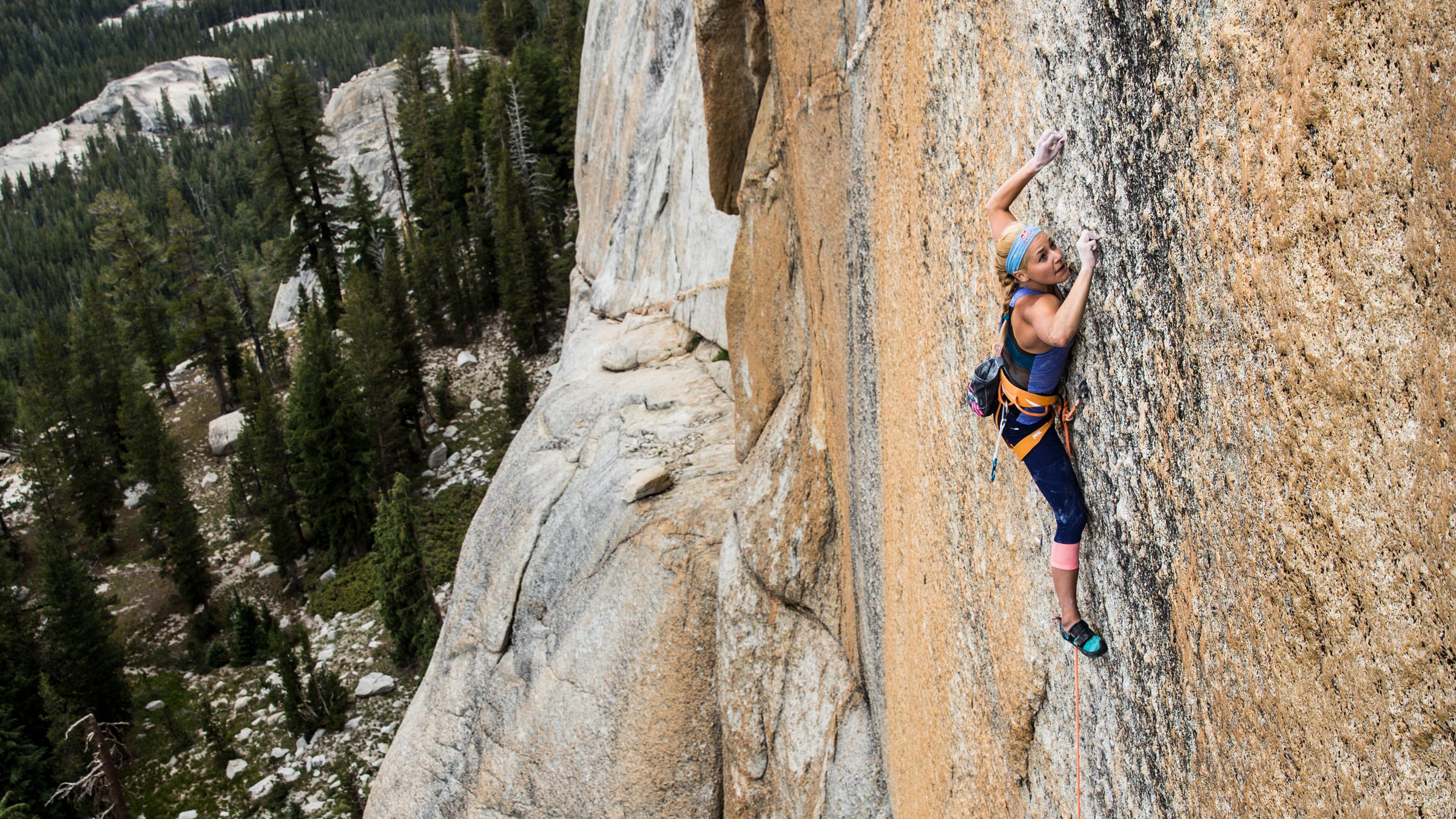 Sasha DiGiulian climbs Peace (5.13c/d), in Yosemite National Park's Tuolumne Meadows, July 2015.
