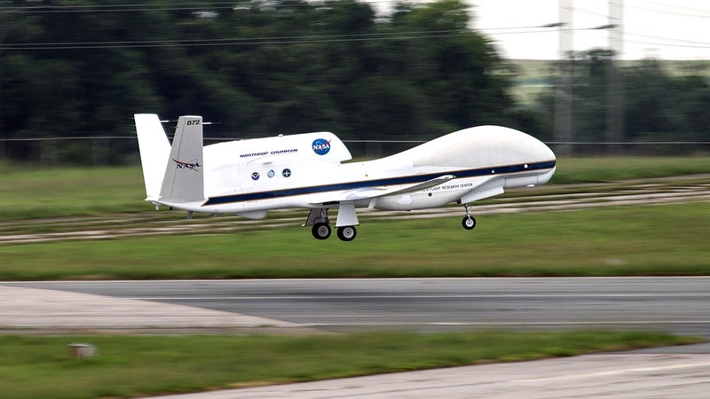 NASA's Global Hawk aircraft taking off.