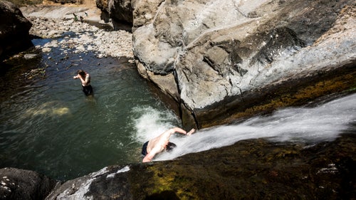 Hopes were high for the journey between Sona and Mekarbya camps, as the 3,000-foot vertical drop boded well for fun descents, but the trail was a precipitous goat path choked with boulders. Fortunately, at the bottom of the downward march into the scorch of the lowlands, these bright pools granted the first bath in seven days.