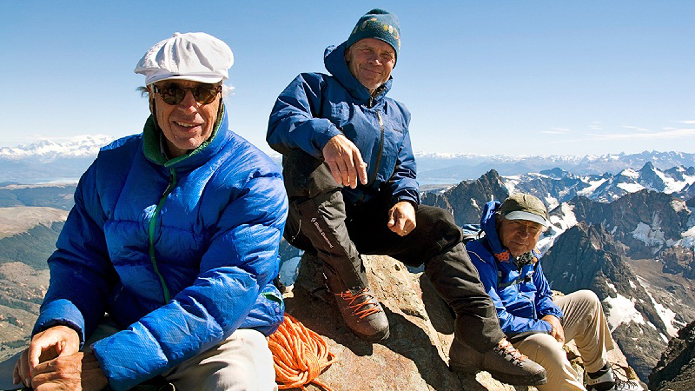 Doug Tompkins (left), Rick Ridgeway (middle), and Patagonia founder Yvon Chouinard during the filming of the 2010 documentary '180 Degrees South' in Chile.