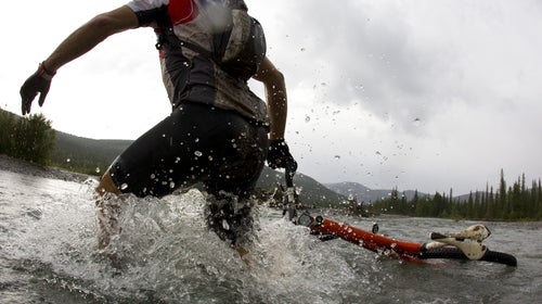 Mark Lyons was crossing a stream during a mountain bike race when he slipped into whitewater rapids.