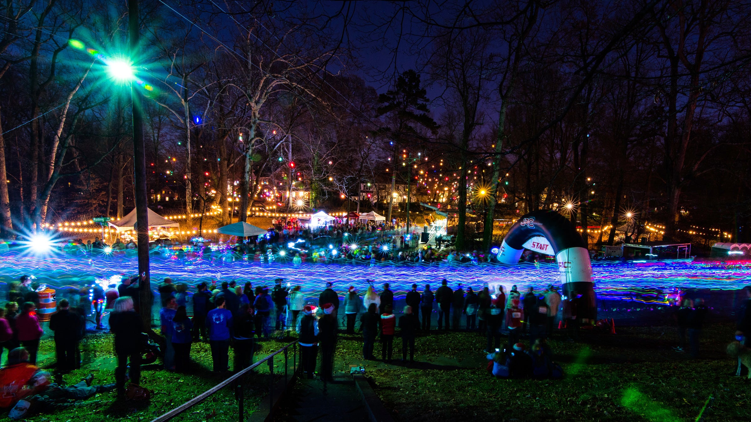 The Running of the Lights 5.5K in North Carolina starts with the Times Square ball drop.