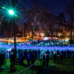 The Running of the Lights 5.5K in North Carolina starts with the Times Square ball drop.