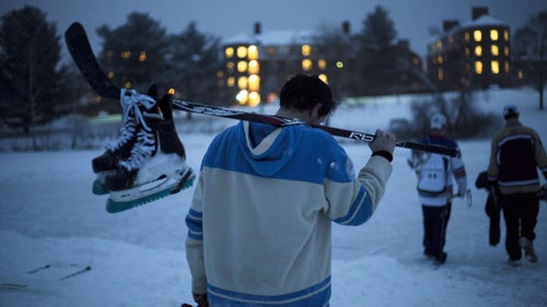 Wynia stopped by Colby College in Waterville, Maine, to capture the school鈥檚 unofficial hockey scene, where, when rink time is scarce, club players practice on Johnson鈥檚 Pond. Wynia never joined the games he photographed, but he didn鈥檛 escape unchecked. 鈥淚 tried to stay out of the way and only got hit a couple of times,鈥 he says. 鈥淚 just scooted off the edge and pretended like it didn't hurt.鈥
