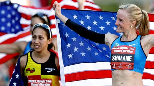 Shalane Flanagan, right, and Desiree Linden, respectively finished first and second at the 2012 U.S. Olympic Marathon Trials.