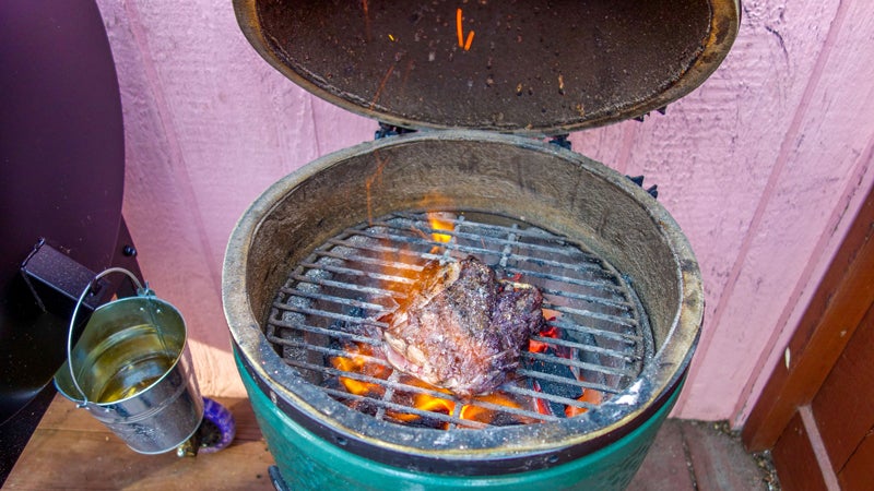 On the Big Green Egg, you are definitely cooking with fire. This is what the grill looks like at 1,000°F+.