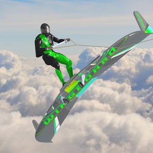 A rendering from Wyp Aviation of a man wingboarding.