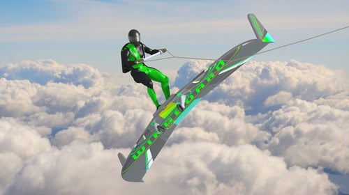 A rendering from Wyp Aviation of a man wingboarding.