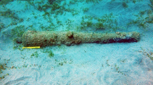 The sunken cannon off the island of St. Kitts uncovered by Eric Sanford.