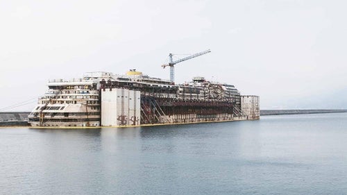 A view of the Costa Concordia from dockside in Genoa.