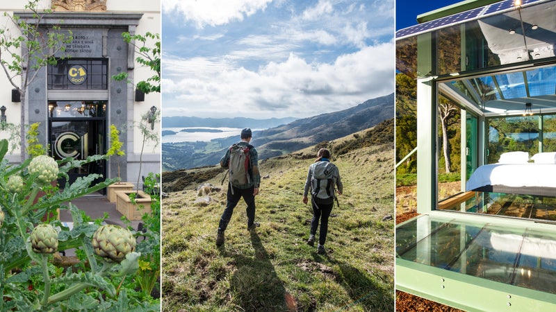 From left: C1 Espresso; A ridgeline above Christchurch; The Little River PurePod.