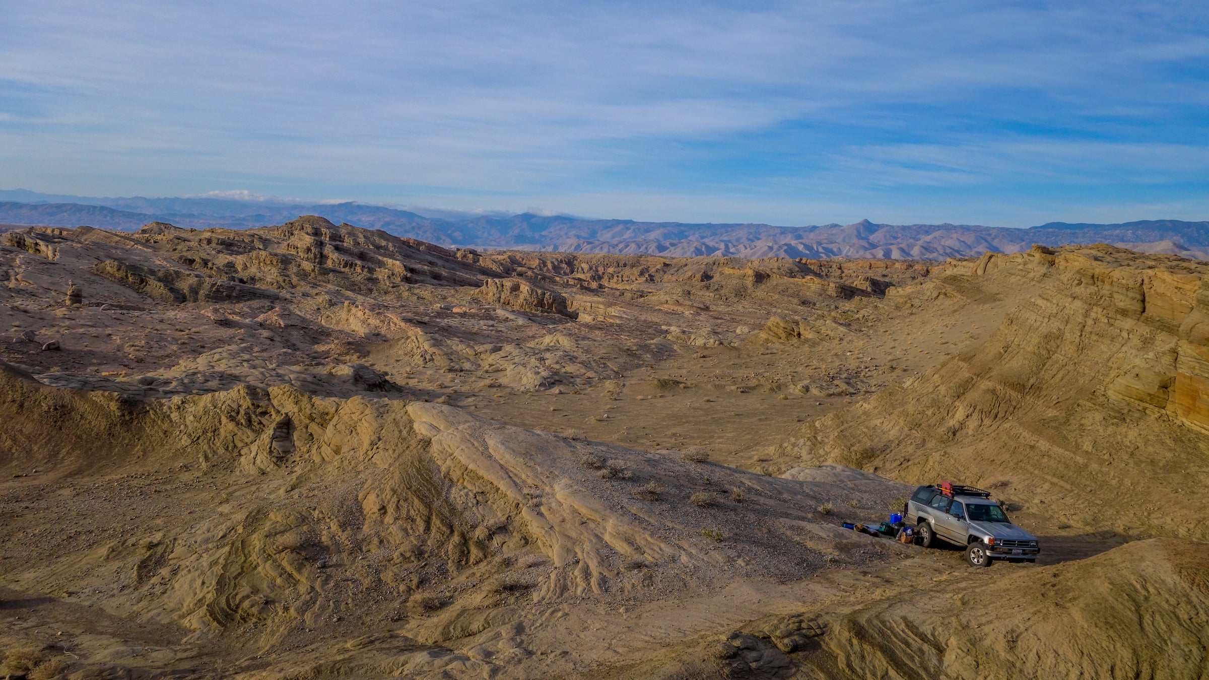 Our 4Runner, setting up camp for the night in southern California's Anza Borrego State Park.