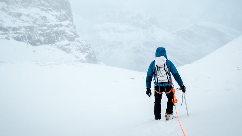 Gilberto Gil descends Mount Athabasca after an unsuccessful late-season summit attempt via the AA Col. Despite having clear conditions during our 4am approach, the weather quickly changed and visibility began to worsen along the route, instigating our early return.