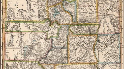 A map of Utah showing county lines.