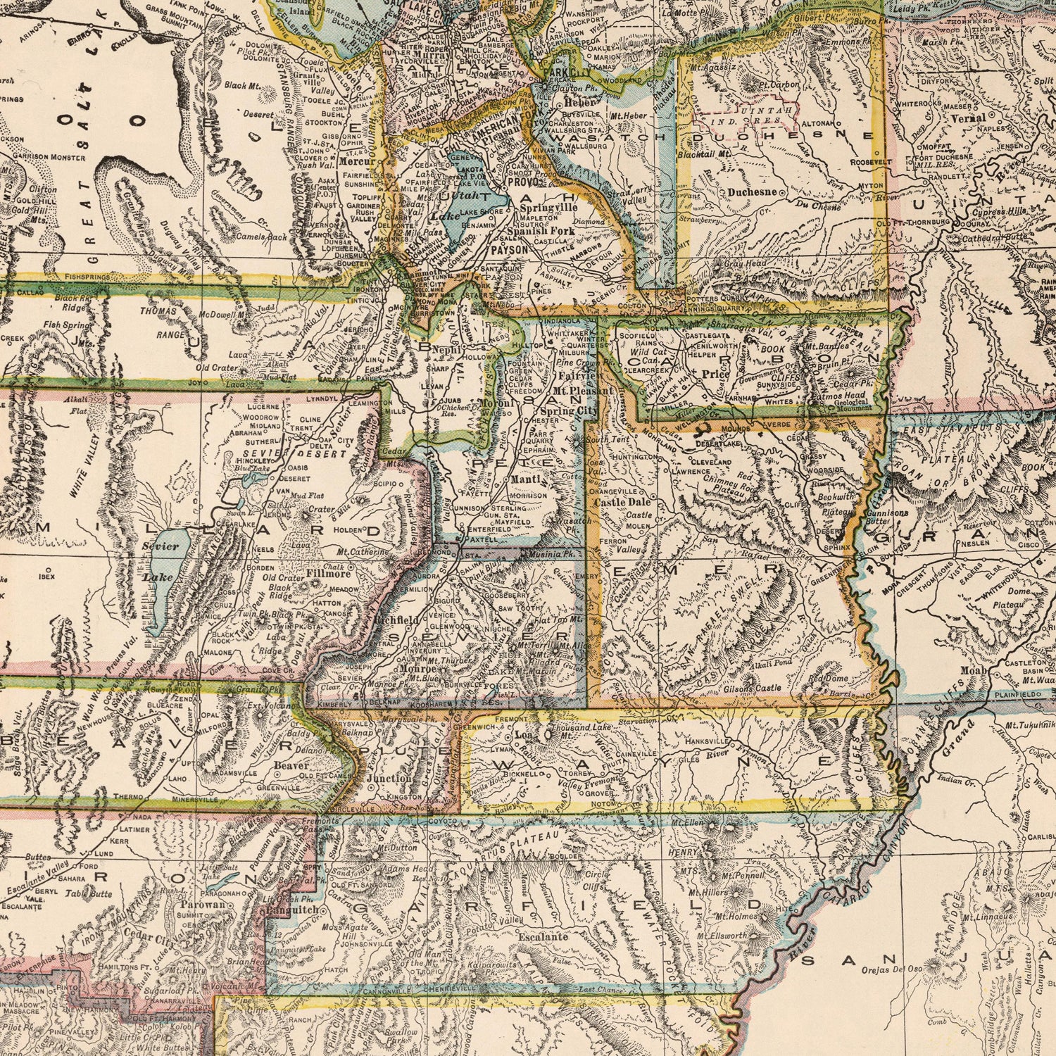 A map of Utah showing county lines.