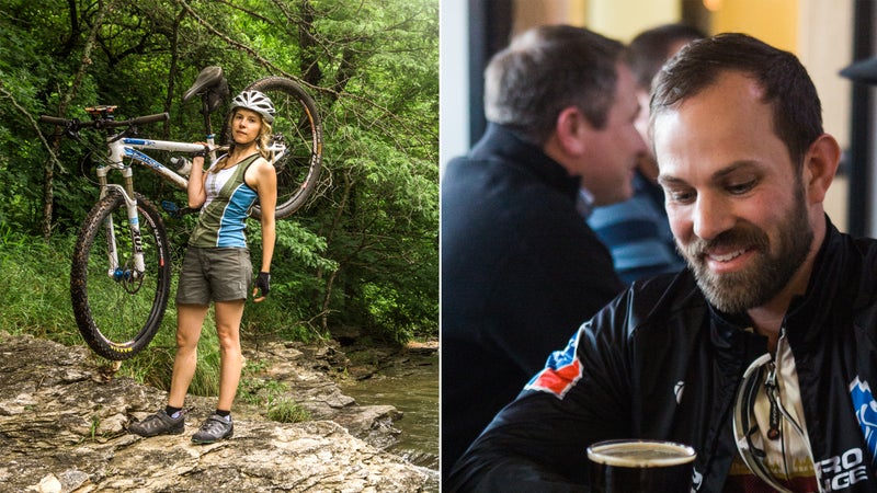 From left: Riding in Arkansas; Bentonville's Bike Rack Brewery.