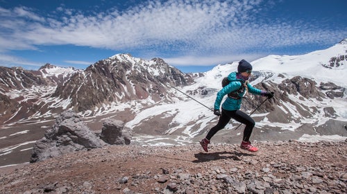 Fernanda Maciel runs in Cerro Aconcagua in Mendoza, Argentina.