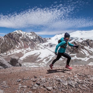 Fernanda Maciel runs in Cerro Aconcagua in Mendoza, Argentina.