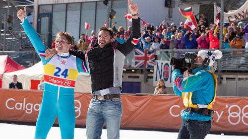 Taron Egerton (left) and Hugh Jackman star in 'Eddie the Eagle.'