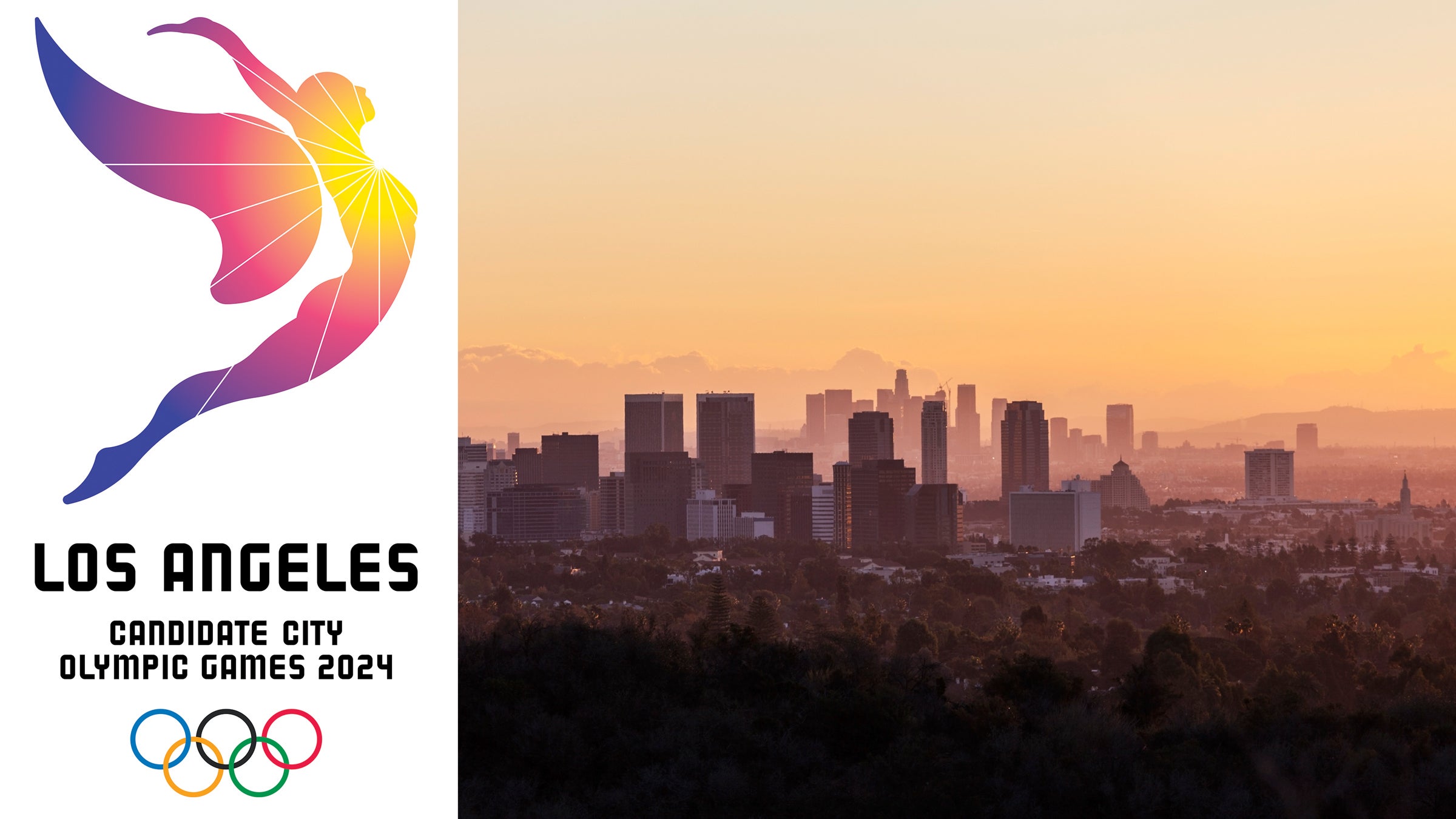 The radiating white lines and gradient colors on the symbol represent L.A.'s vibrant sunrises and sunsets.