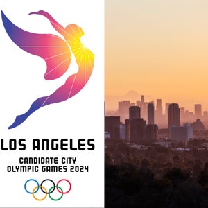 The radiating white lines and gradient colors on the symbol represent L.A.'s vibrant sunrises and sunsets.