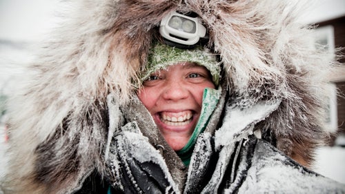 Mandy Naumann, a rookie dog musher, at the Dawson City checkpoint as she races in the 2014 Yukon Quest. Naumann runs Douglas Fir Mushing with her husband in Fairbanks, Alaska.