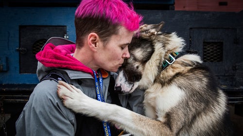 Heidi Sutter at the start of the 2015 Iditarod, her first 1,000-mile race. Sutter is a special education teacher and runs KMA Kennel with her husband and daughter in Chistochina, Alaska.