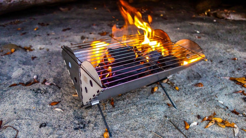 It's hard to find wood for fires on Baja's beaches, so UCO's new Flatpack grill, paired with some natural lump charcoal, gave us the ability to sear carne asada fajitas, grill veggies, and fry eggs. It folds flat for easy transportation, and it would be a great option for motorcycle camping, too.