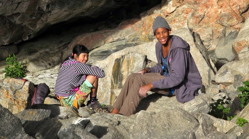 Ashima Shiraishi and Kai Lightner at Norway's Flatanger cave.