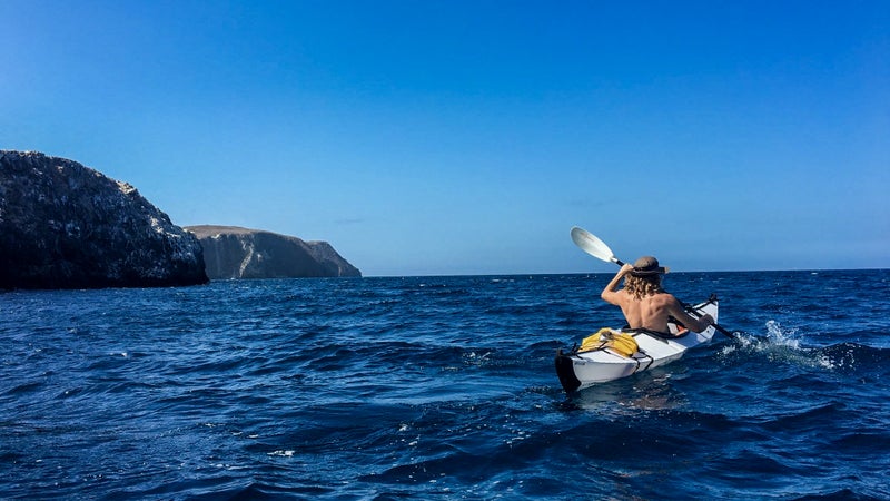 Tommy paddles the Oru in the Pacific. So long as it's calm, the Bay is right at home in the open ocean.