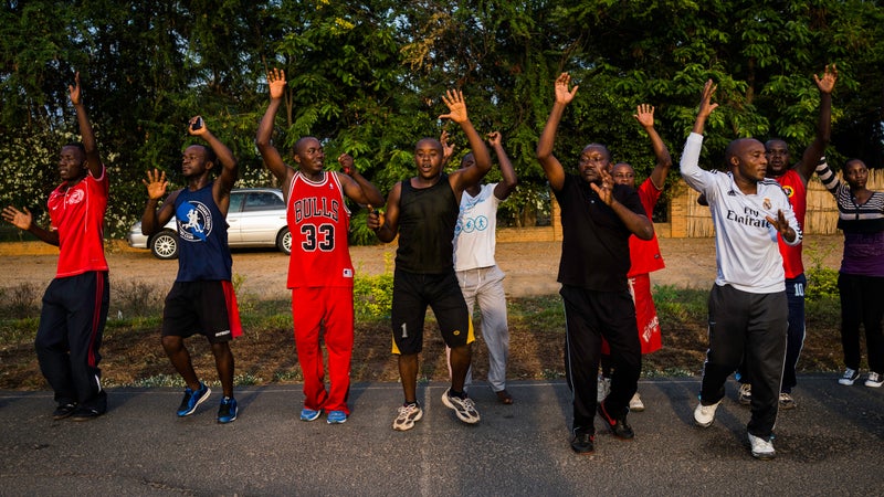 Working out at Tempete Playground in Bujumbura. The city's jogging clubs are restricted to designated areas.
