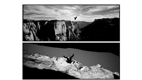 As I prepared for my artist in residency program at Zion National Park last September, I faced a daunting challenge. More than three million people visited the park the previous year, most of them with a camera. Legendary photographers have captured this extraordinary place. What could I offer to the visual conversation that was different?
I read the original 1916 congressional act giving the National Park Service two mandates that are sometimes at odds with each other: 鈥渢o conserve鈥 and 鈥渢o provide for the enjoyment of鈥 our national treasures (often through development). Striving to capture this delicate balancing act on film became the driving force behind my month in Zion.
I chose to use a Hasselblad XPan II panoramic film camera. The long, narrow frame lends a cinematic feel, but the 16-year-old camera did not allow me to see what I shot each day. I only saw the shots after I processed all 105 rolls of film when I returned home. Thankfully, all the planning and detailed mental notes during hours of hiking produced many images that unexpectedly lined up together.
Each of these diptychs pairs similar or contrasting images of both natural beauty and humans interacting with nature. I hope the combination says something greater than either image could say alone.
Photo: More than 2,000 feet above Zion Canyon, a bird whips past Observation Point free to ride the currents and drafts, while a rock climber is suspended in a slot canyon of Zion鈥檚 Kolob Canyons.
