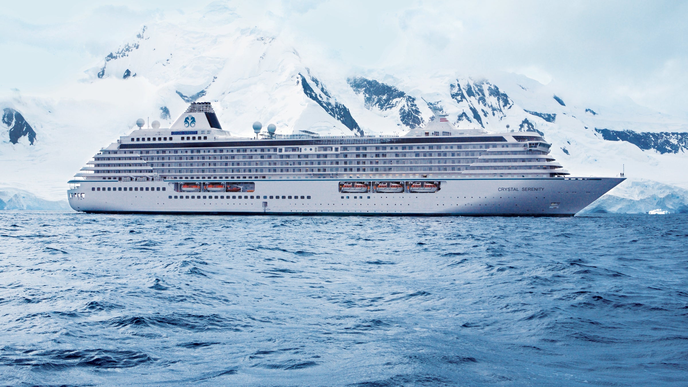The <em>Crystal Serenity</em> in Antarctica. The ship will make its first trip through the Northwest Passage this summer.