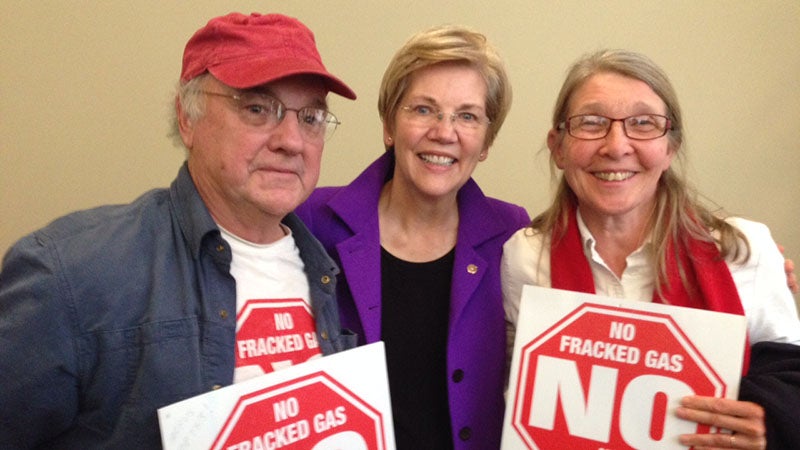 Elwell and his wife met Elizabeth Warren at the speech where she came out in opposition to fracking in Massachusetts.