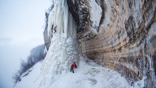 Anker leads up the main pitch of Dairy Land, belayed by friend and fellow climber Ryan Hudson.