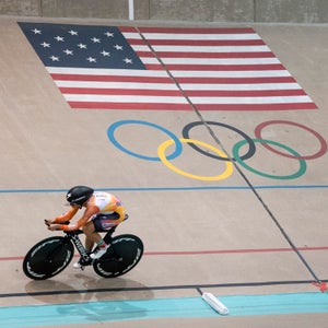Evelyn Stevens races around the Olympic Training Center Velodrome on her way to breaking the the womenís cycling hour record.