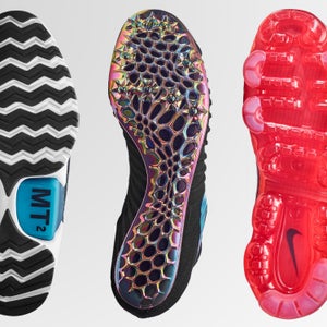 From left: the HyperAdapt 1.0, Zoom Superfly Flyknit, Air VaporMax, and Anti-Clog Traction cleat.