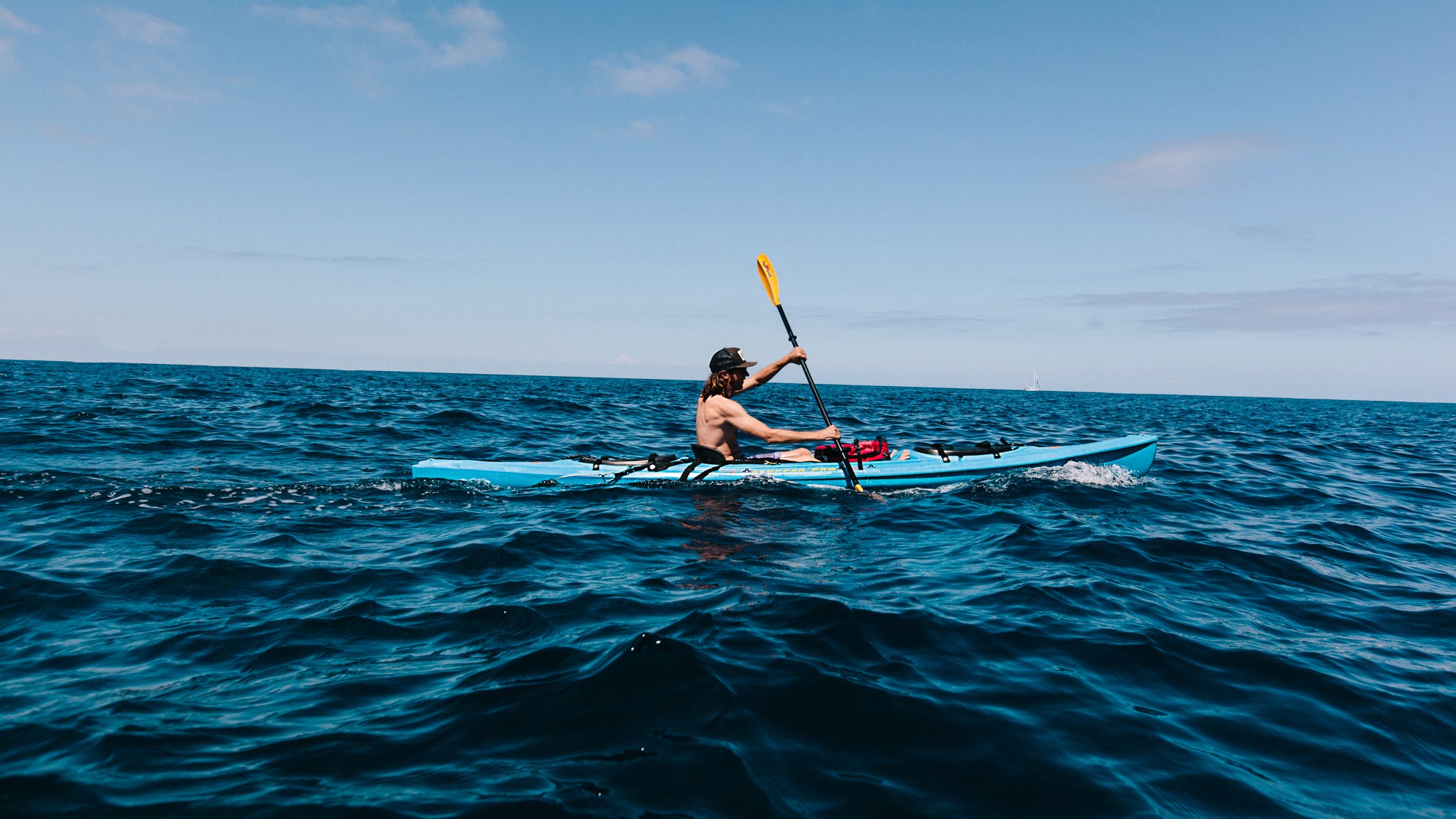 John Stady (father of Bruce) paddles a rented kayak off the coast of California's Catalina Island. 