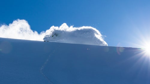 Somewhere in the powder cloud is Brunso feeling lucky to have more than a few dozen acres of powder skiing to himself.