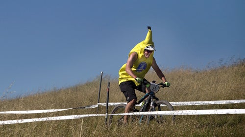 The event felt a lot like a laidback cyclocross race, with costumes, a lot of heckling, and beer hand-outs.